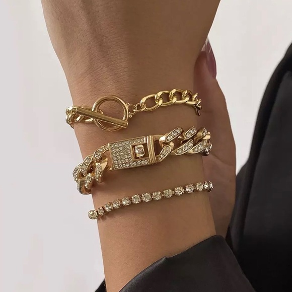 My Added Sparkle Jewelry - 🆕 Gold Modern Rhinestone Chain Bracelet Set